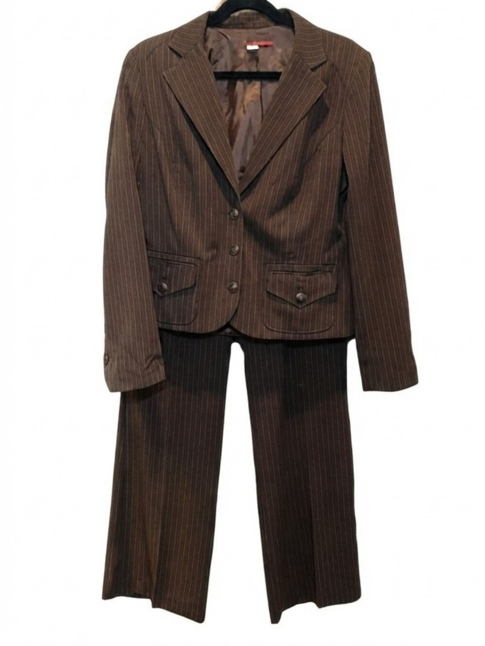 Tapemeasure Pinstripe 2pc Pant Suit Blazer Jacket Womens Size 10 Brown Business